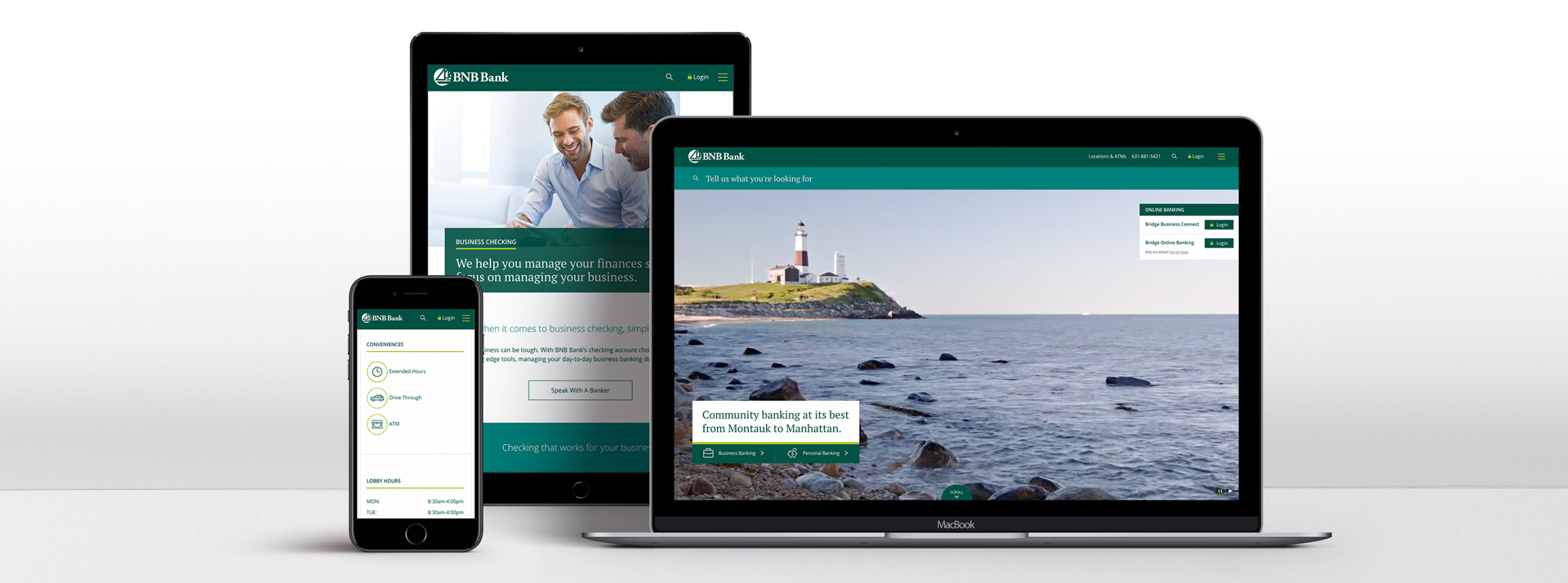 BNB Bank Website shown on responsive devices