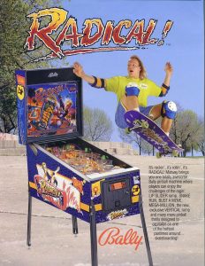 Pinball machine ad with skateboarder