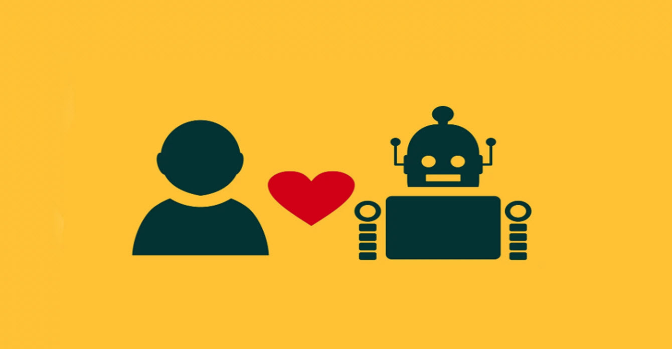 person hearts robot graphic