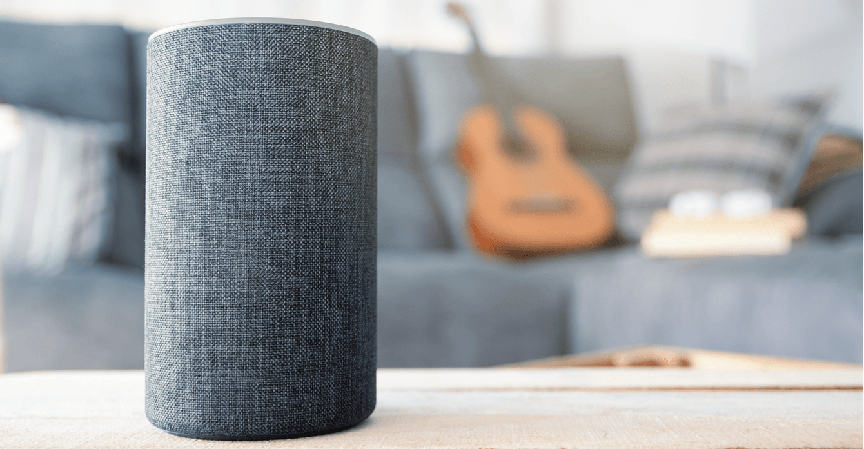 amazon echo on coffee table in living room