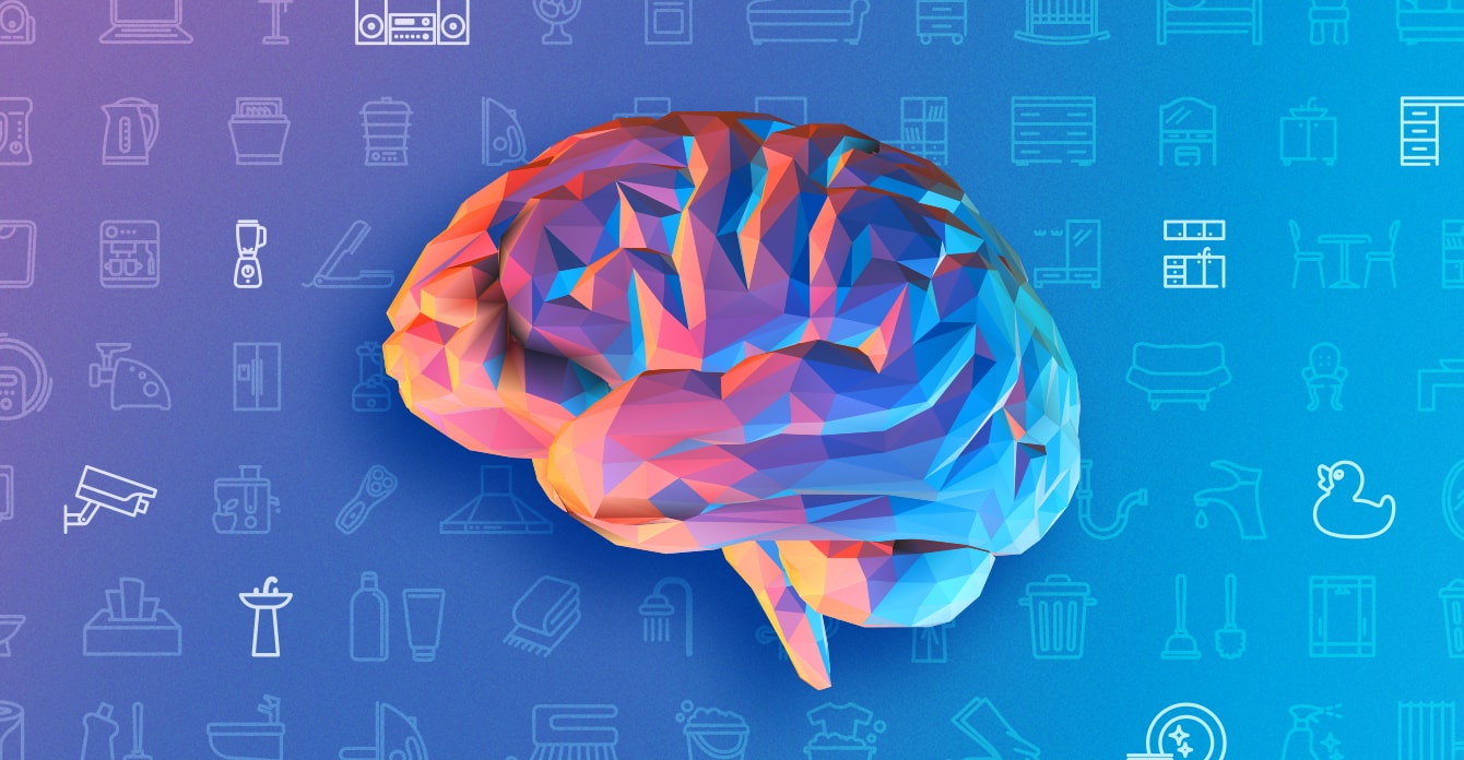 Illustration of brain with random everyday objects highlighted around it.
