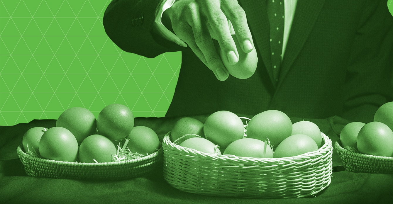 Person deciding what basket to put their eggs in