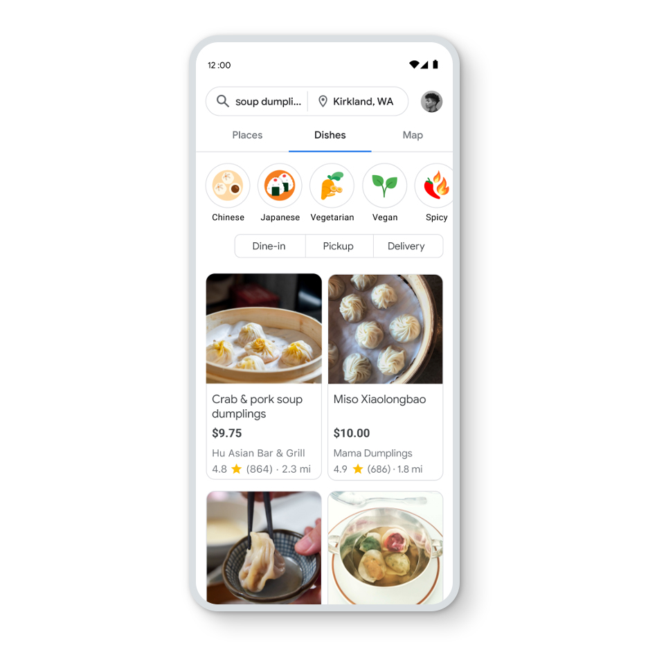 Google's UI for Nearby Dishes