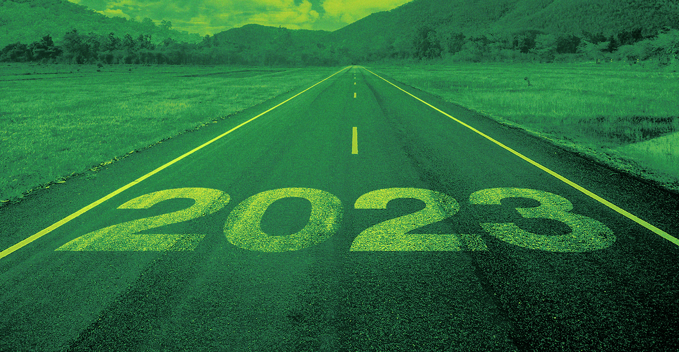 Image of road disappearing off into the horizon with the numbers 2023 written on the road
