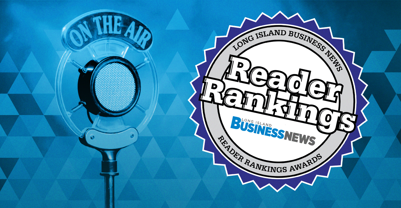 Branded graphic of LIBN Awards badge next to vintage microphone